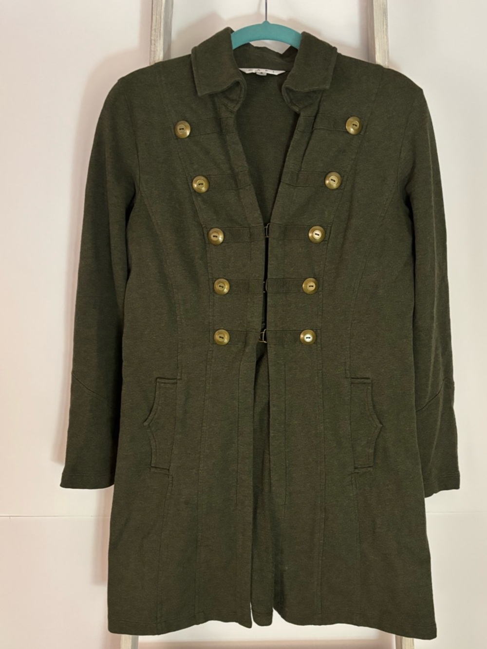 Olive Military-Inspired Double-Breasted Coat